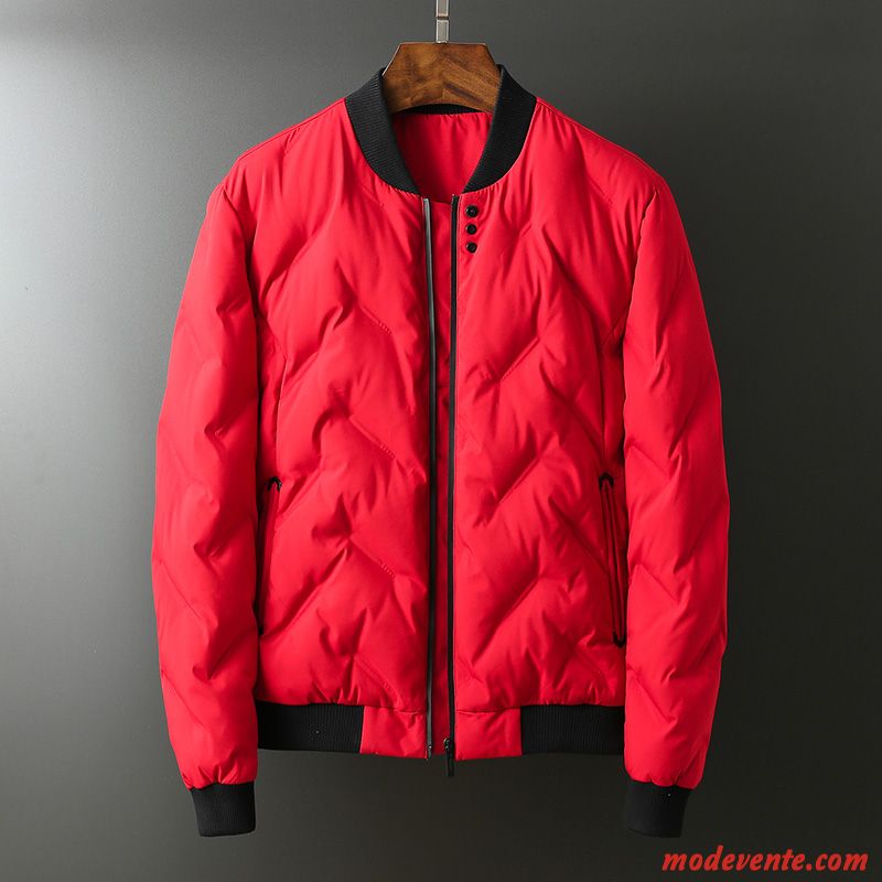 Veste En Coton Homme Épaissir Simple Vêtements Matelassé Hiver Col Mandarin Vêtements D'hiver Noir Rouge