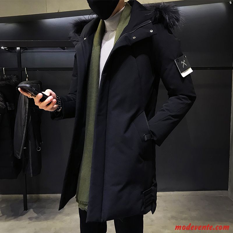 Veste En Coton Homme Épaissir Tendance Vêtements Matelassé Longue Beau Hiver Noir