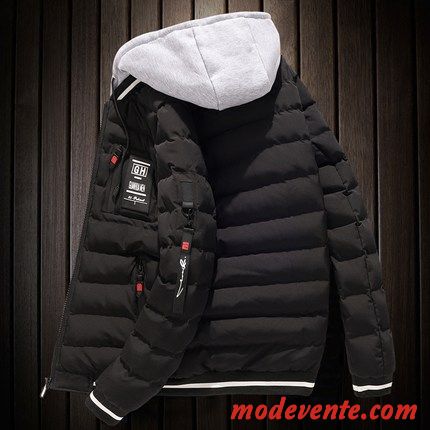 Veste En Coton Homme Étudiant Matelassée Manteau Hiver Junior Décontractée Noir