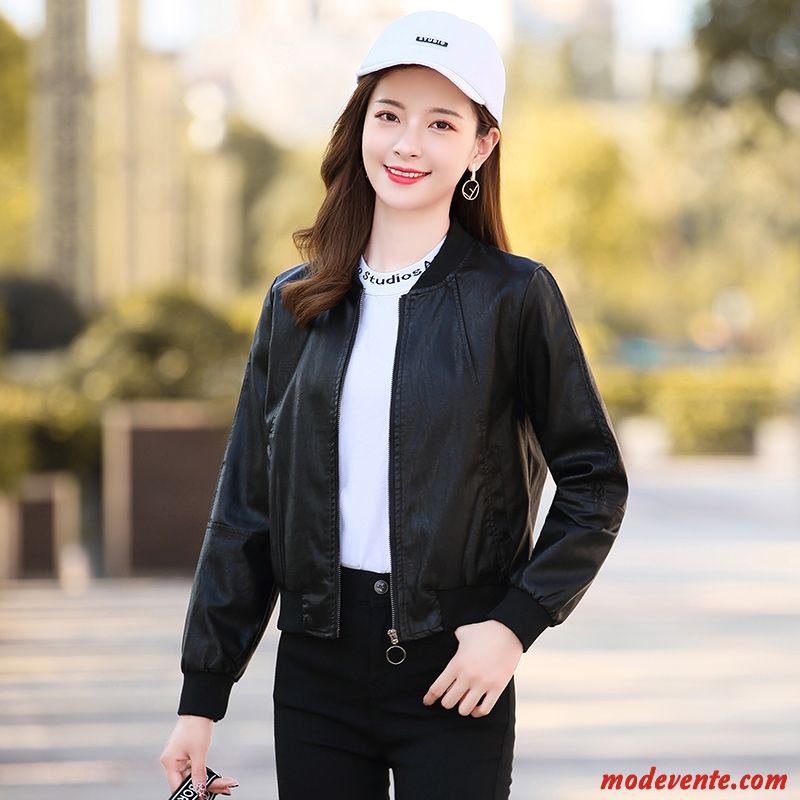 Veste En Cuir Femme Confortable Tendance Personnalité L'automne Tempérament Slim Noir