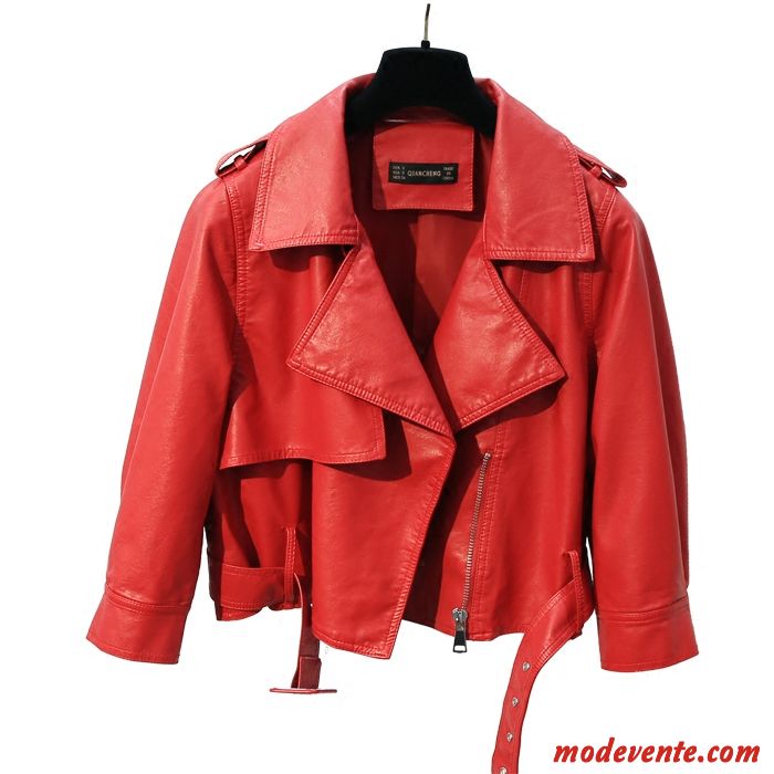 Veste En Cuir Femme Dame Mode Vêtements Moto Hiver Vestes En Cuir Baggy Rouge