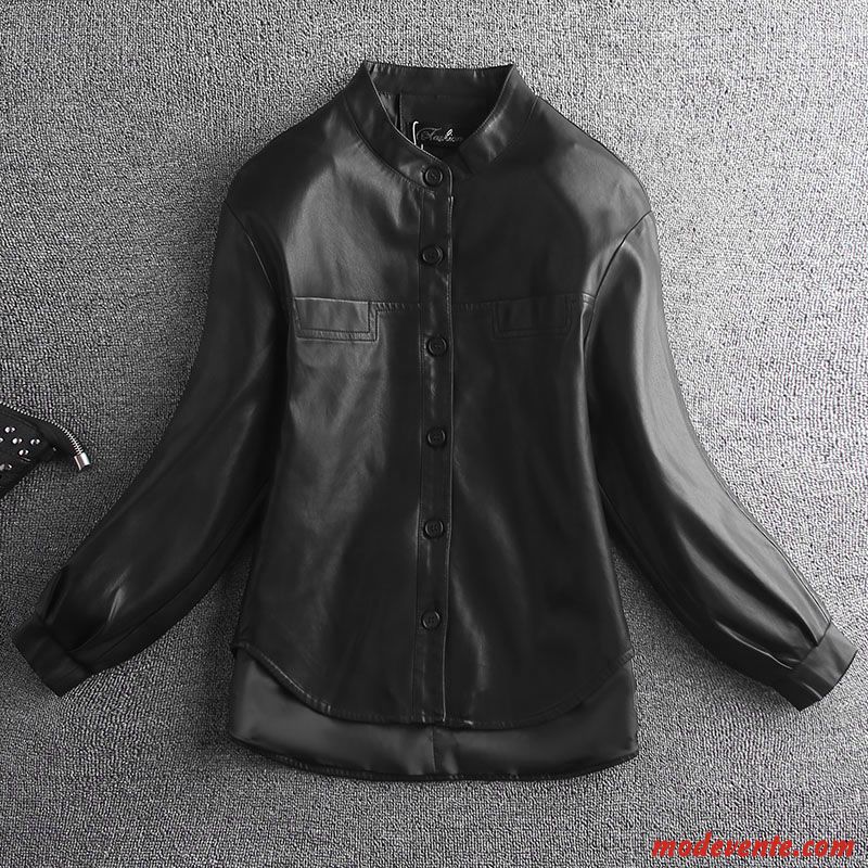 Veste En Cuir Femme Décontractée Baggy Pu Tendance Mince Court Noir