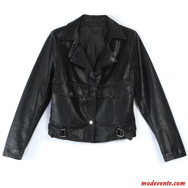 Veste En Cuir Femme L'automne Personnalité Mode Confortable Longues Vestes En Cuir Noir