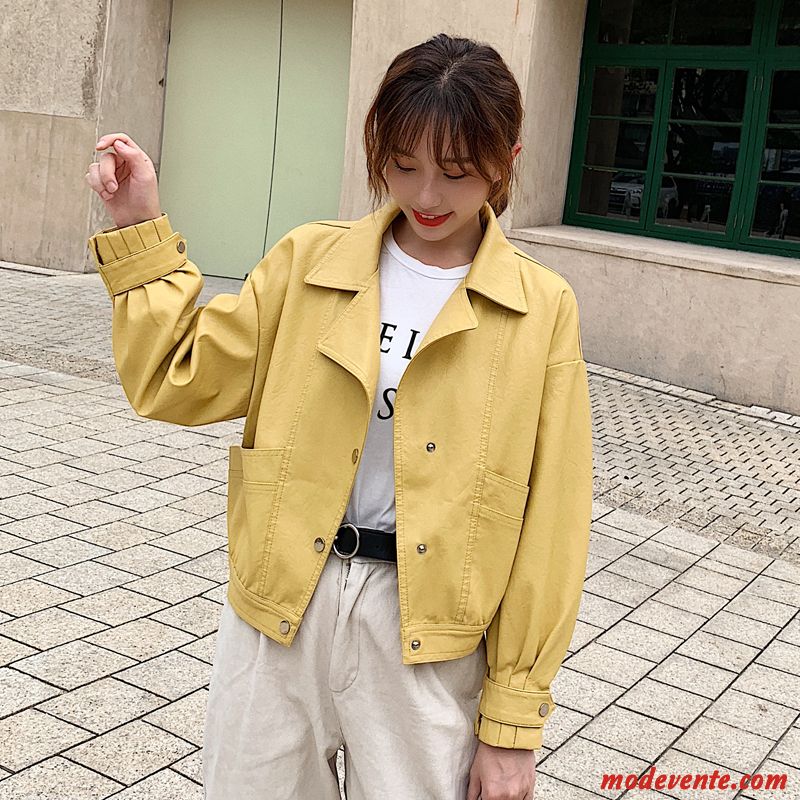 Veste En Cuir Femme Manteau Gros Vestes En Cuir L'automne Jaune