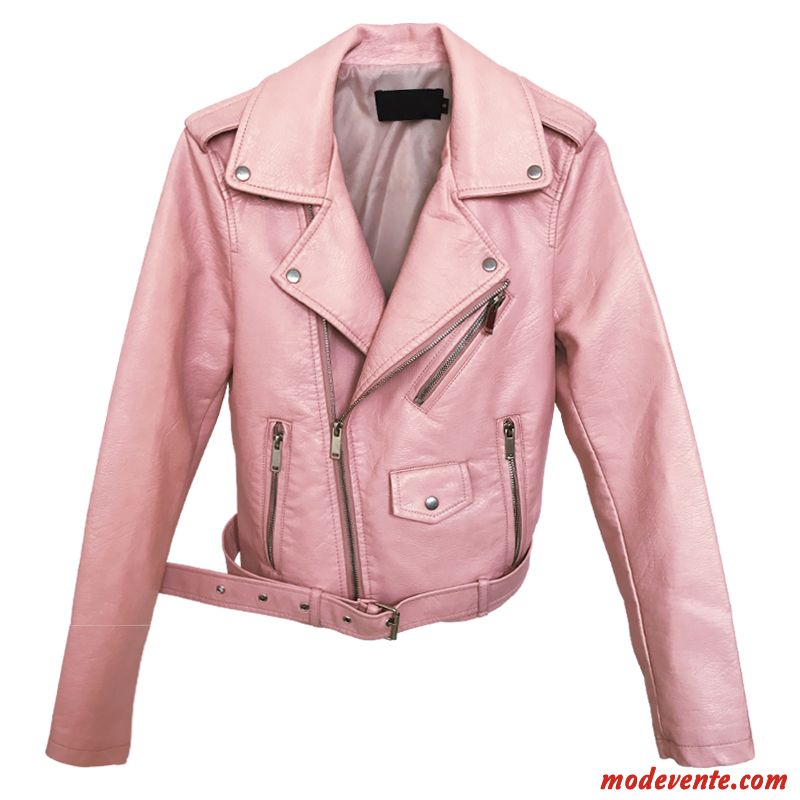 Veste En Cuir Femme Offre Spéciale Court Pu Vestes En Cuir Vêtements Moto Manteau Rose