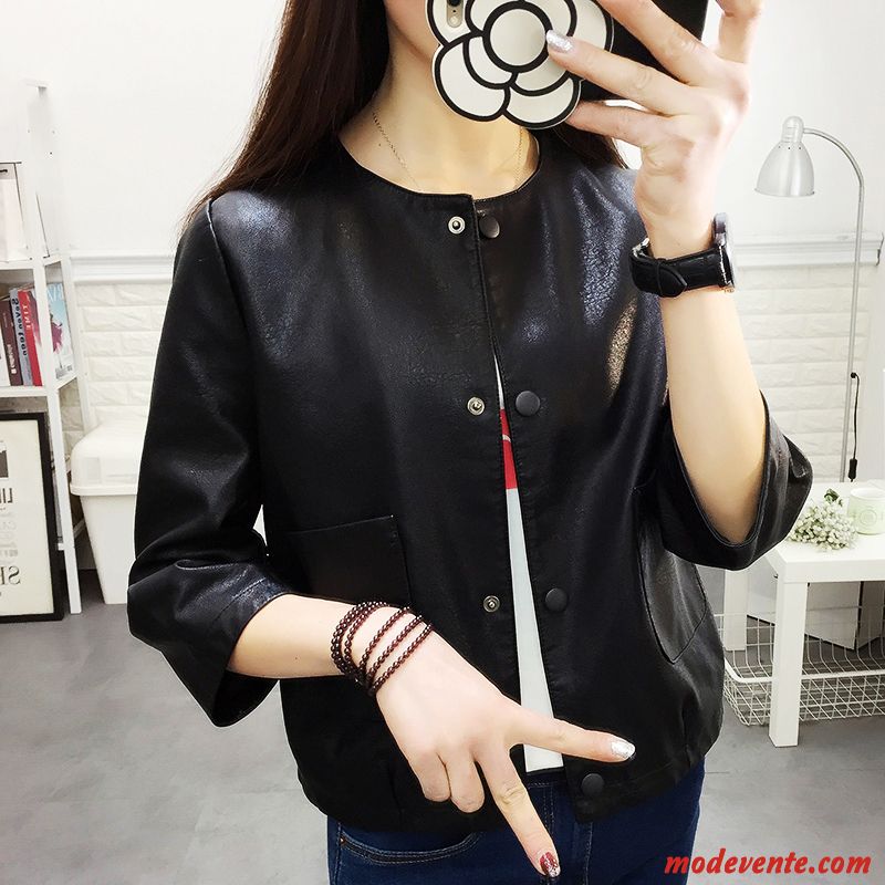 Veste En Cuir Femme Printemps Col Mandarin Court L'automne Vestes En Cuir Décontractée