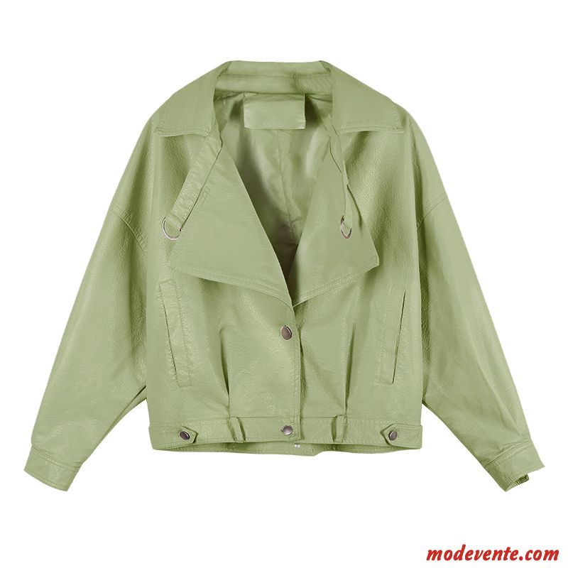 Veste En Cuir Femme Pu Court Slim Vêtements Moto Vestes En Cuir Mince Vert