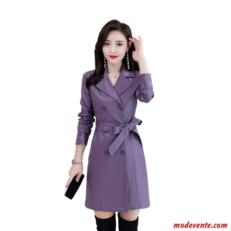 Veste En Cuir Femme Slim Vestes En Cuir Mode Manteau Confortable Ceinture Violet