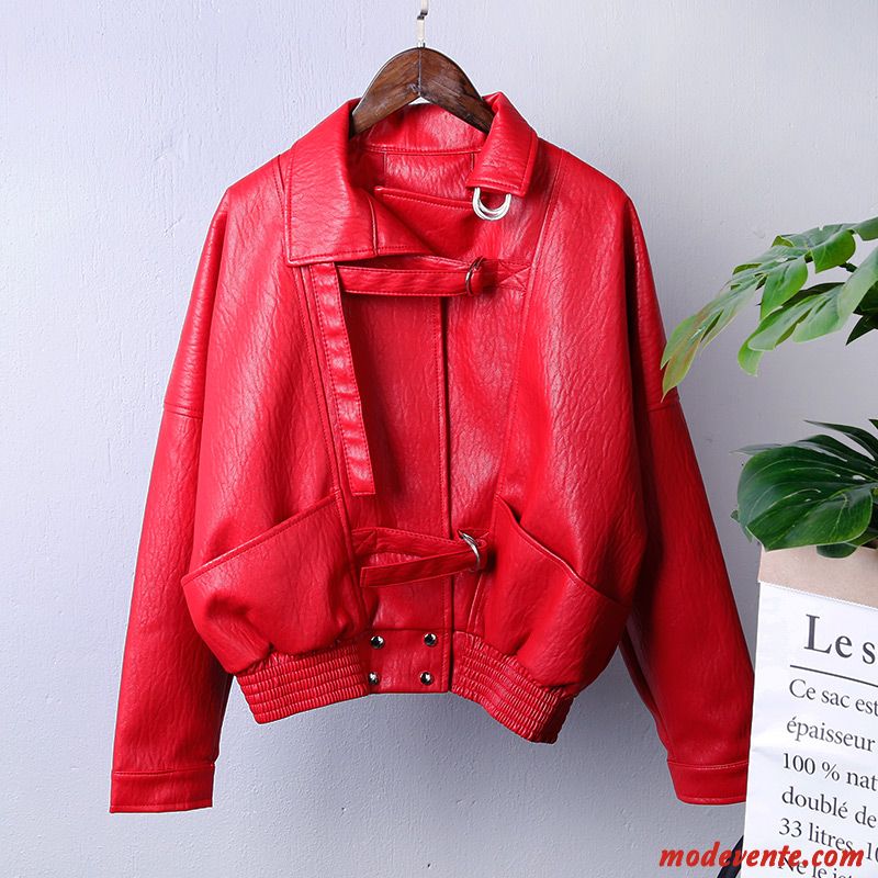 Veste En Cuir Femme Tendance Baggy Vestes En Cuir Court Manteau Printemps Rouge