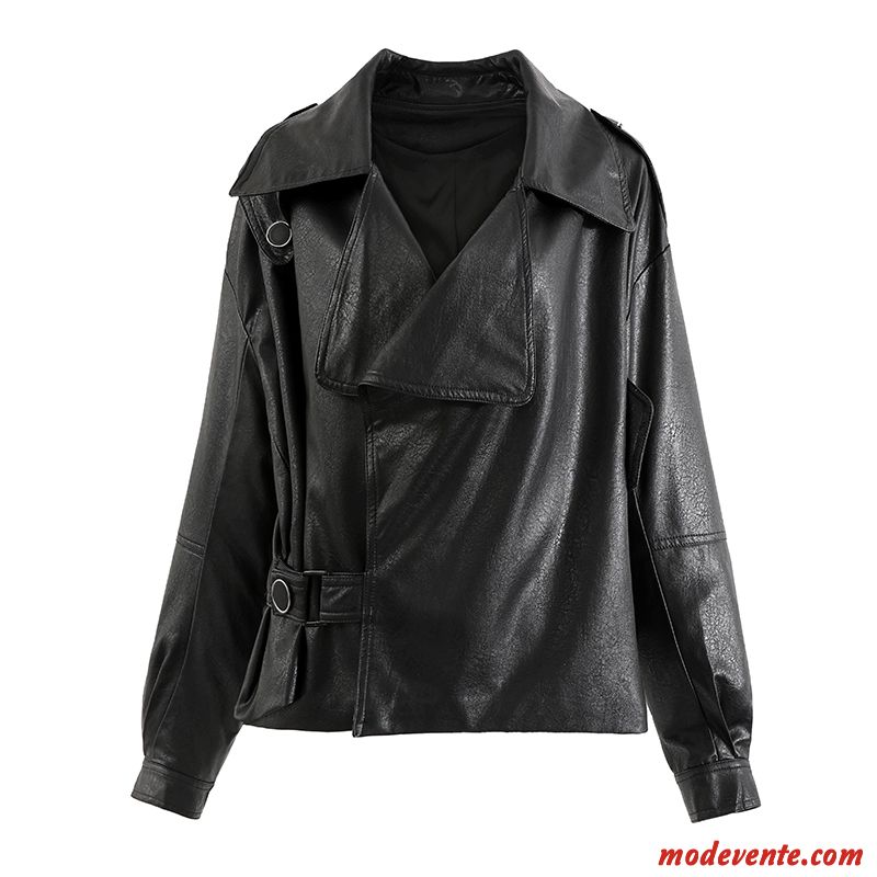 Veste En Cuir Femme Ultra L'automne Manteau Court Vestes En Cuir Vêtements De Baseball Noir