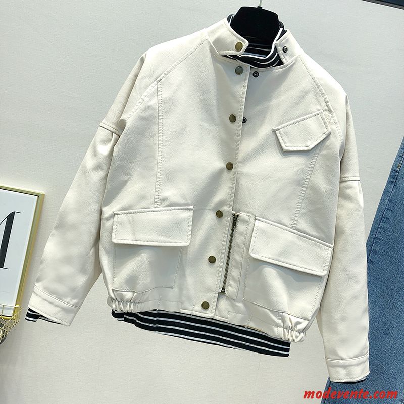 Veste En Cuir Femme Vestes En Cuir Manteau Vêtements Moto L'automne Court Blanc