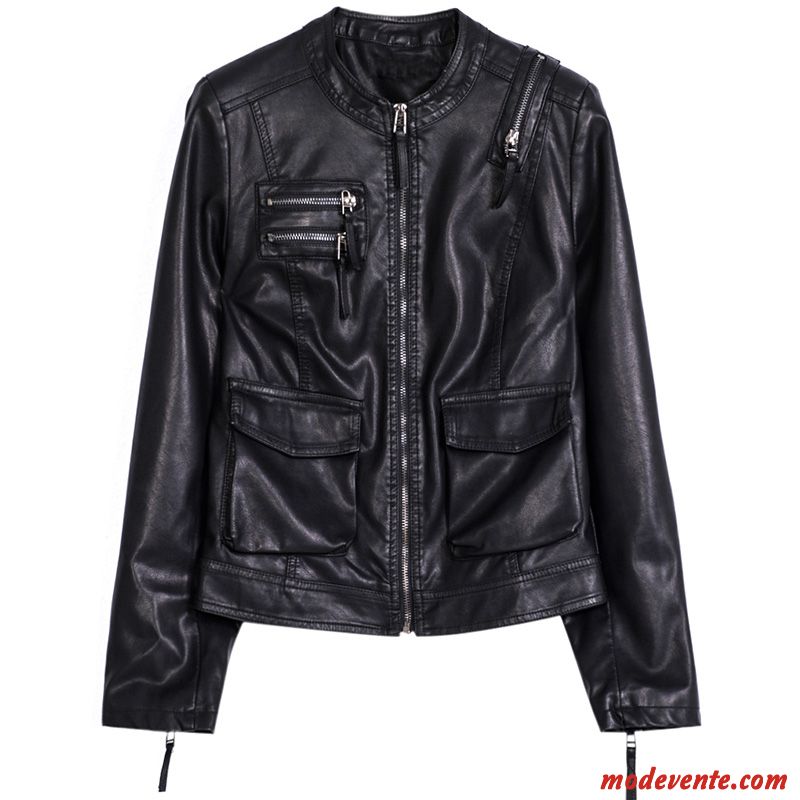 Veste En Cuir Femme Élégant Tempérament Confortable Vestes En Cuir Tendance Personnalité Noir