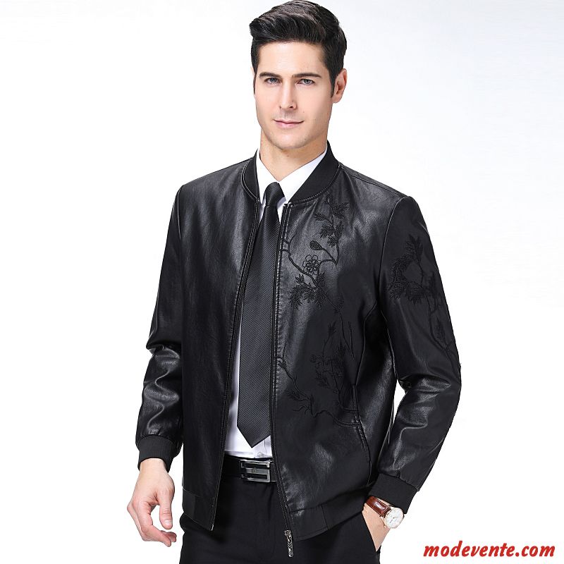 Veste En Cuir Homme L'automne Beau Peau De Mouton Vestes En Cuir Cuir Véritable Court Noir