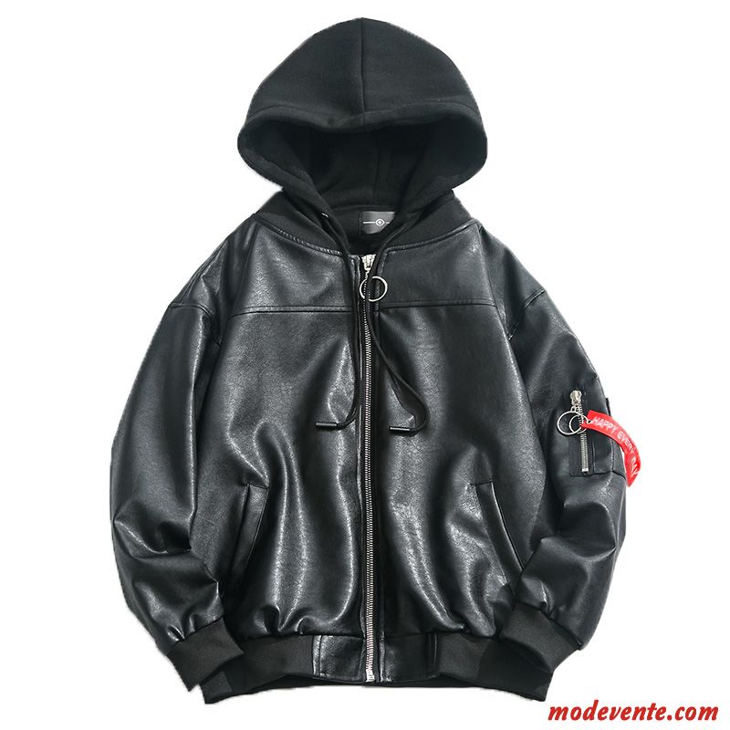 Veste En Cuir Homme Manteau Personnalité Hip Hop Beau Marque De Tendance Vêtements Moto Noir