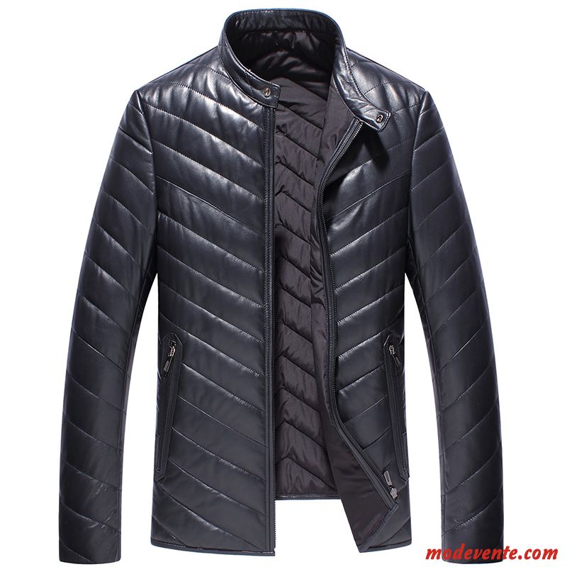 Veste En Cuir Homme Vestes En Cuir Clearance À Vendre Doudoune Cuir Véritable Offre Spéciale Col Mandarin Noir