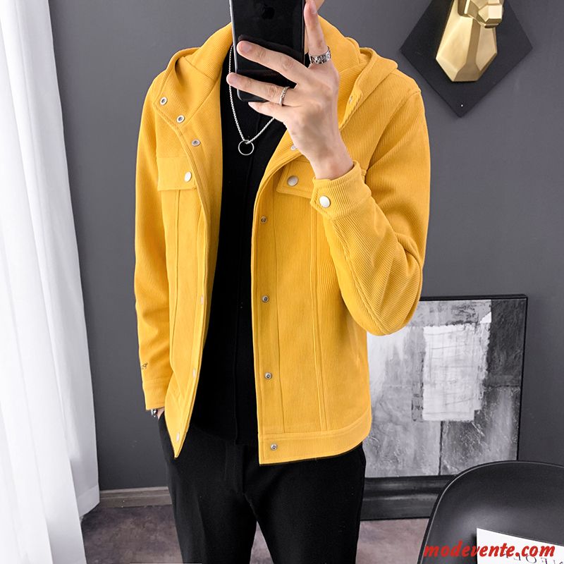 Veste Homme Beau Capuche Printemps Tendance L'automne Manteau Jaune