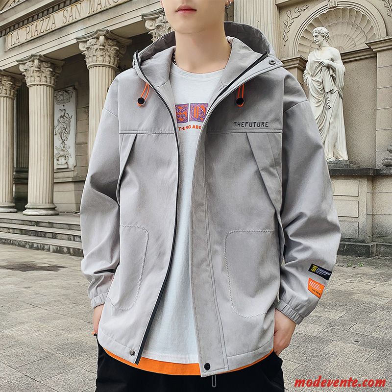 Veste Homme Beau Manteau L'automne Printemps Broderie Tendance Gris