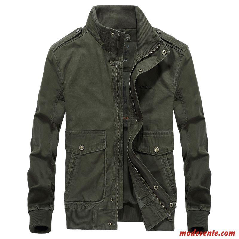 Veste Homme Coton Bio Décontractée Manteau Âge Moyen L'automne Court Vert