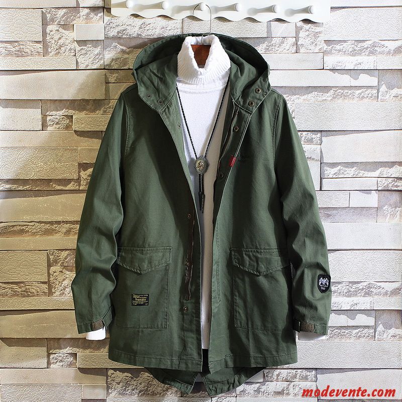 Veste Homme Coupe Vent Printemps Beau Longue Tendance Décontractée Vert