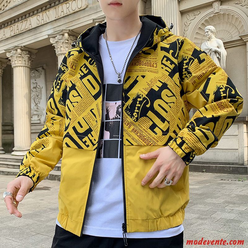 Veste Homme Gros Camouflage Reversible Les Adolescents Manteau Tendance Jaune