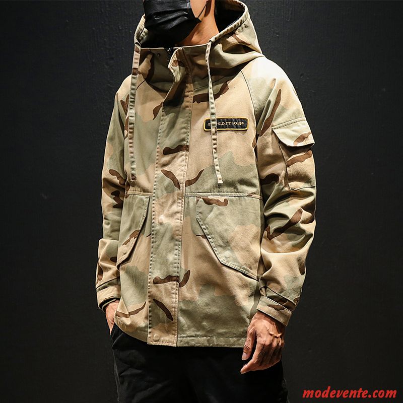 Veste Homme L'automne Tendance Baggy Printemps Hip Hop Camouflage Jaune