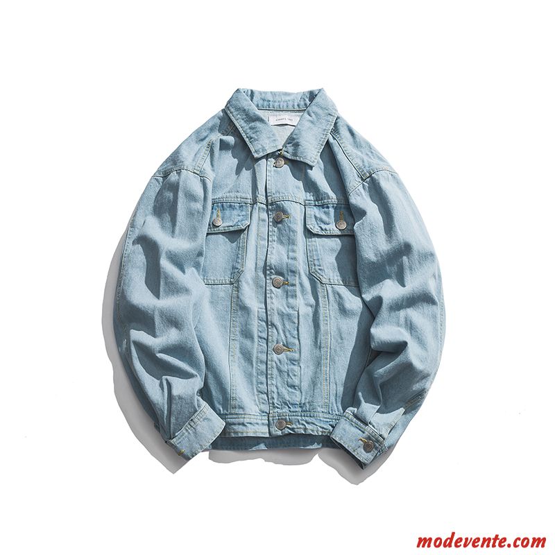 Veste Homme Manteau L'automne Une Veste Beau Denim Étudiant Bleu