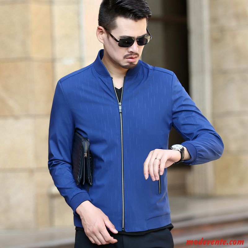 Veste Homme Manteau Âge Moyen Légère L'automne Printemps Court Bleu