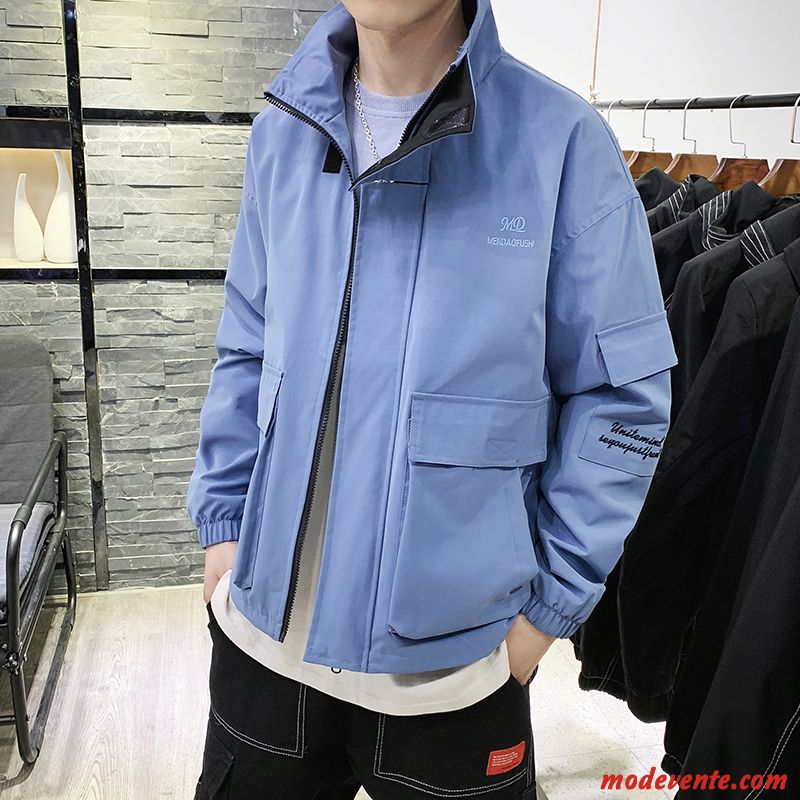 Veste Homme Marque De Tendance Cargo Printemps L'automne Étudiant Manteau Bleu