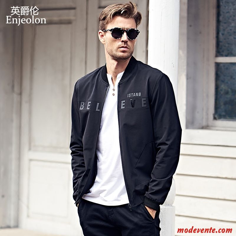 Veste Homme Une Veste Jeunesse Manteau L'automne Lettre Coupe Vent Impression Noir