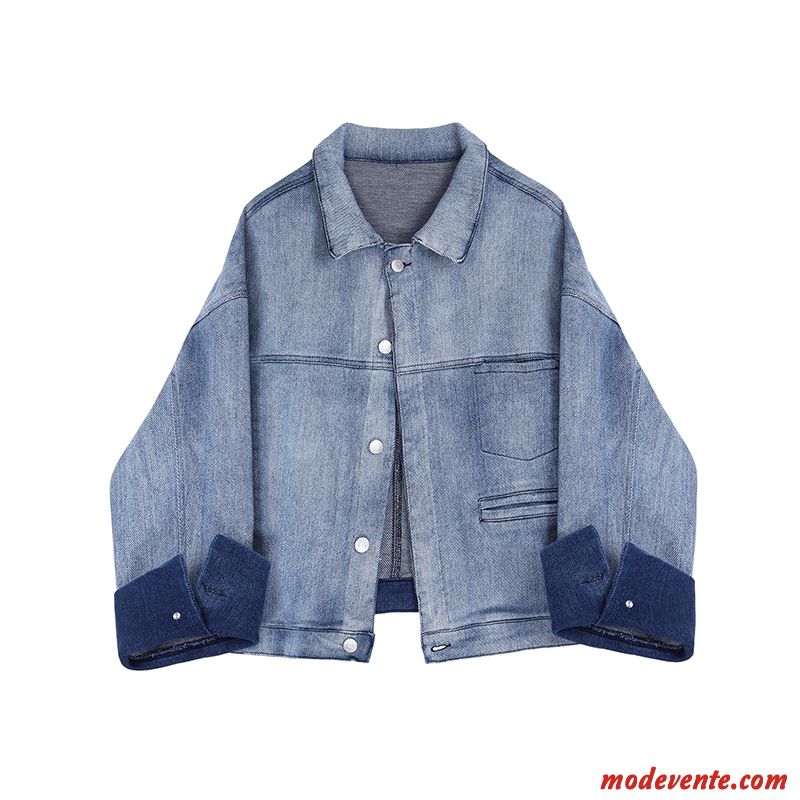 Vestes Femme Baggy Courte Denim Rétro Printemps Une Veste Bleu