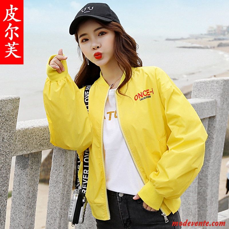 Vestes Femme Baggy Printemps Étudiant Fille Manteau Courte Impression Jaune