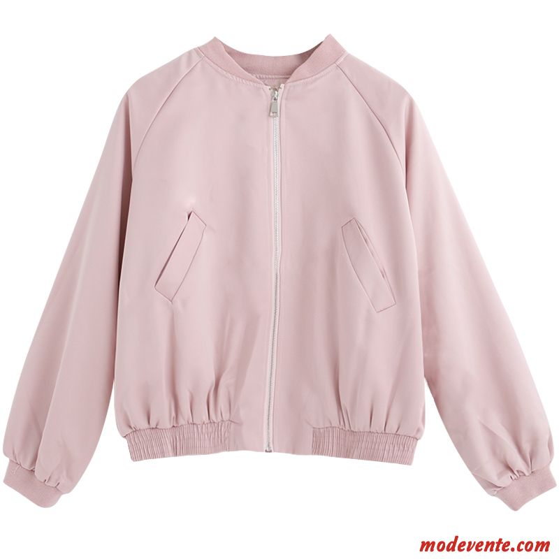 Vestes Femme Broderie Manteau Baggy Tendance Printemps Vêtements De Baseball Rose