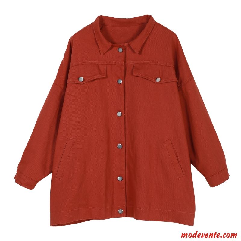 Vestes Femme Cargo Denim Printemps Baggy Manteau L'automne Rouge