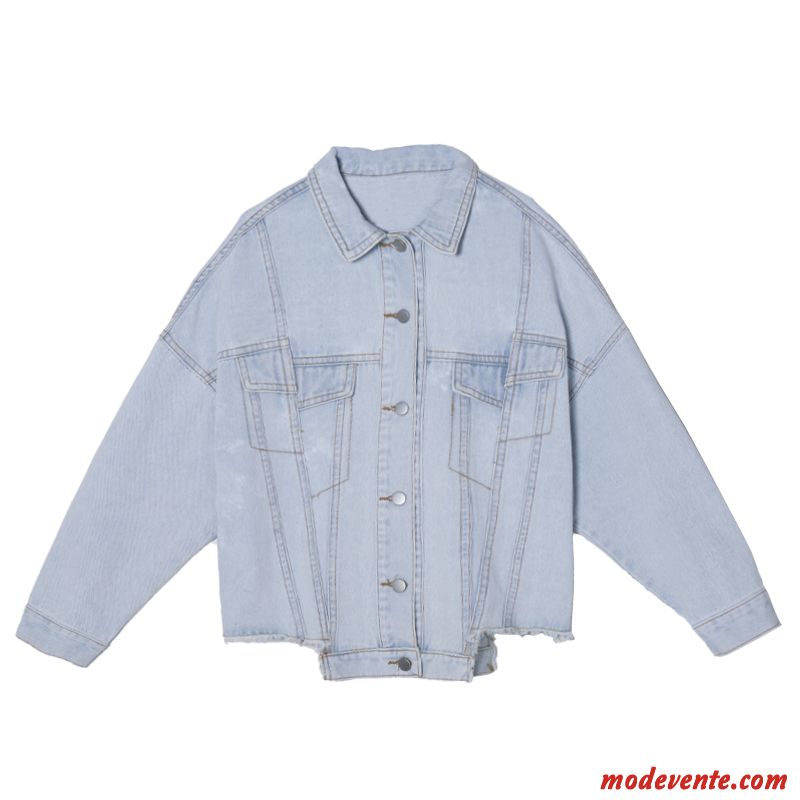 Vestes Femme L'automne Manteau Baggy Denim Bord Une Veste Bleu Clair