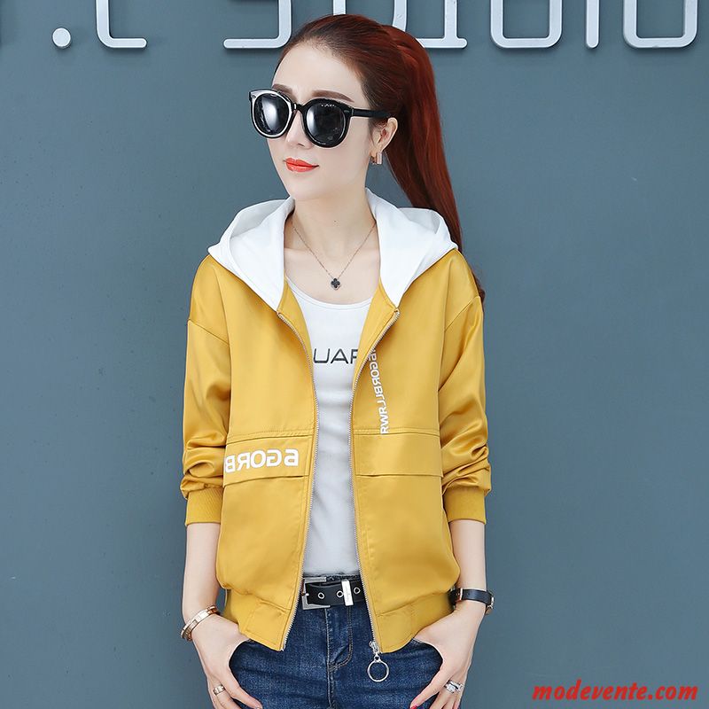 Vestes Femme Manteau Tendance Printemps Court Baggy L'automne Jaune