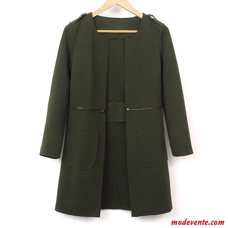 Vestes Femme Mince Longue Tempérament Manteau L'automne Décontractée Vert