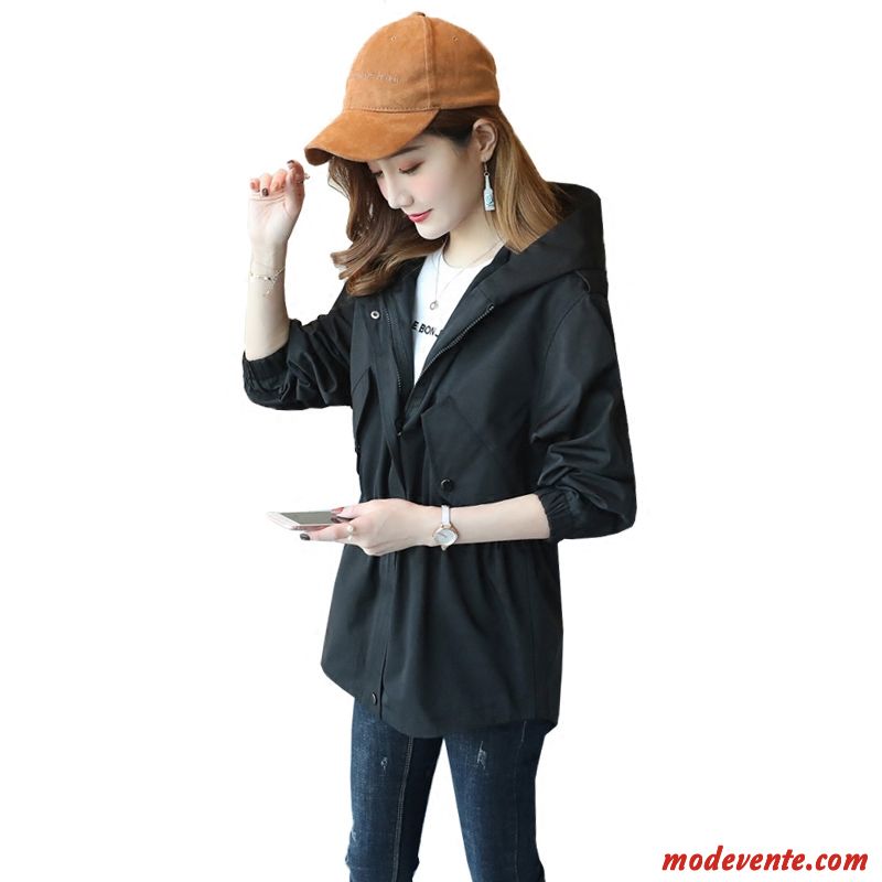 Vestes Femme Tendance Capuche Coupe Vent Étudiant Manteau Mince Noir