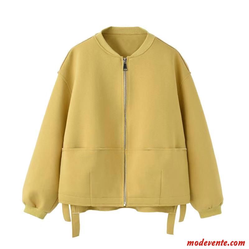 Vestes Femme Tendance Printemps Baggy Décontractée Simple Manteau Jaune