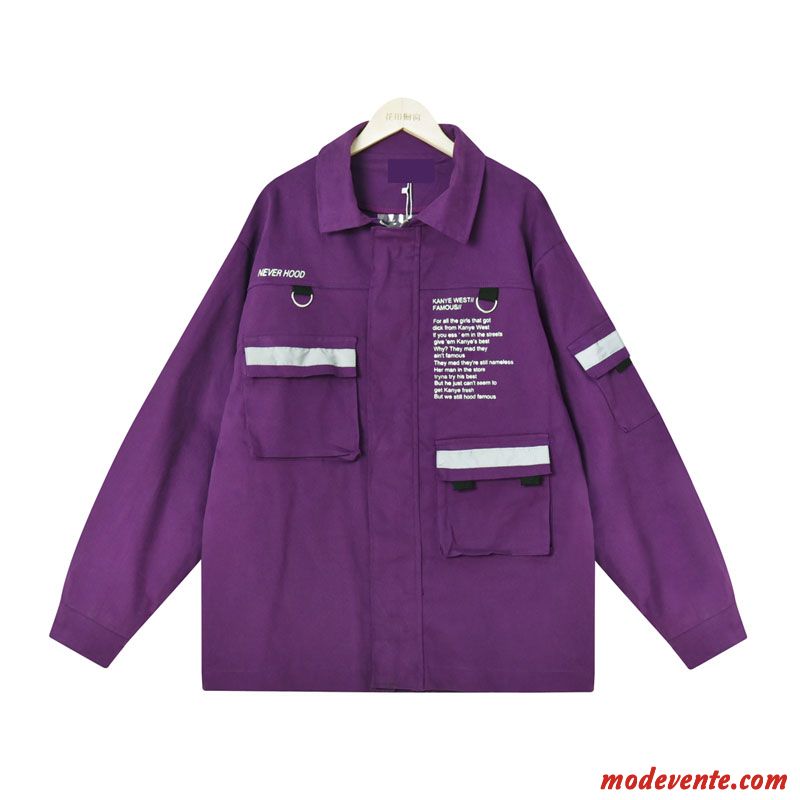 Vestes Femme Étudiant L'automne Poche Fleur Tendance Baggy Violet