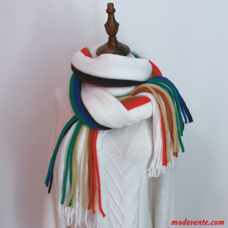 Écharpe Femme Plus Épais Hiver L'automne Doux Étudiant Tassel Blanc Rouge