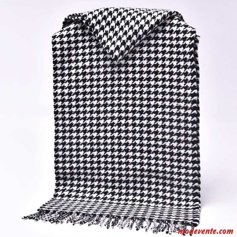 Écharpe Homme Garder Au Chaud La Laine All-match Femme Plaid Général Blanc Noir