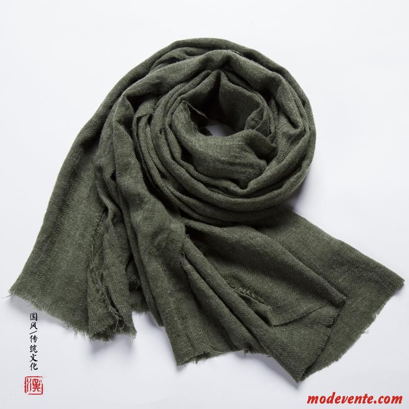 Écharpe Homme L'automne Rétro Coton Hiver Châle Femme Vert