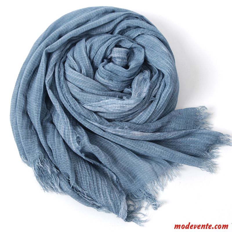 Écharpe Homme Multifonctions Section Mince Amoureux Lin Collier Longue Bleu Clair Pure