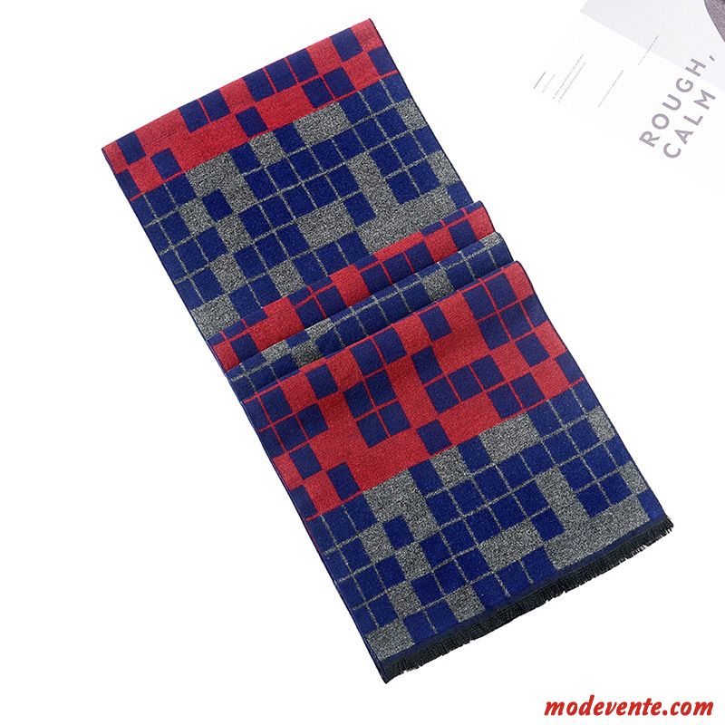 Écharpe Homme Treillis Longue Section Plaid Boite Cadeau Collier Jeune Couleurs Mixtes Bleu Rouge