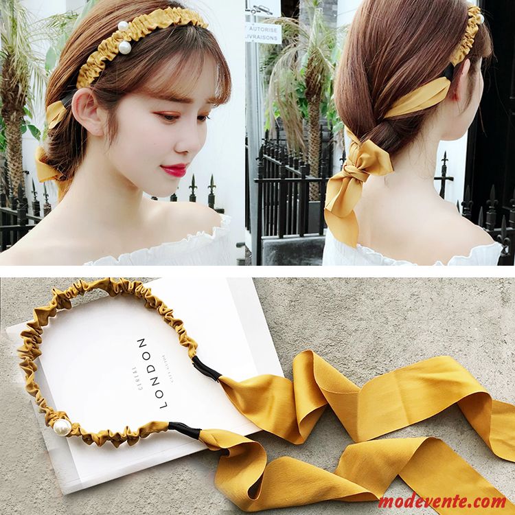 Épingle À Cheveux Femme Bandes Cheveux Bandeau Rétro Simple Arc Adulte Pure Jaune