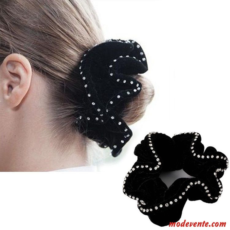 Épingle À Cheveux Femme Employé Queue De Cheval Cercle Des Cheveux Élastique Flanelle Fleur Noir